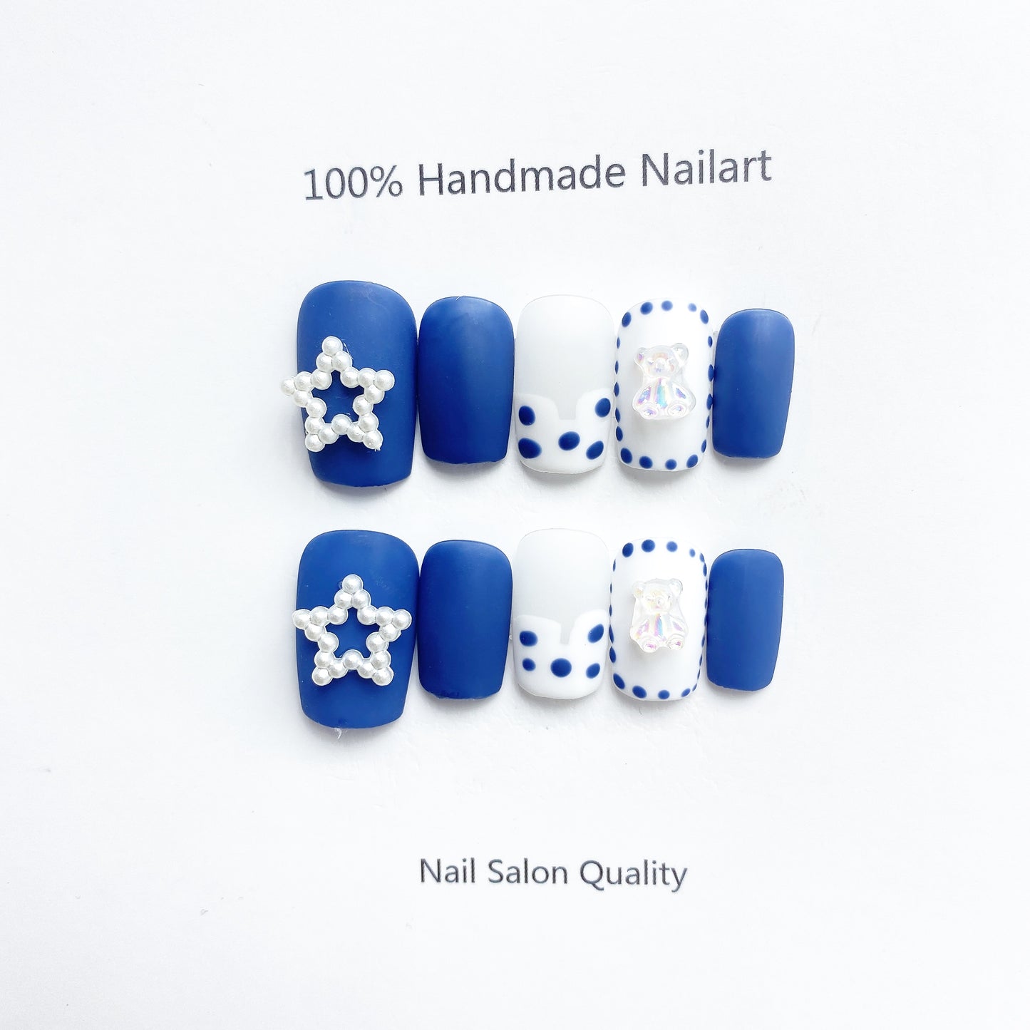 Handmade Nails Press on Nails DIY Nail Art for Woman Girl Nail Design Long Coffin Blue 2023