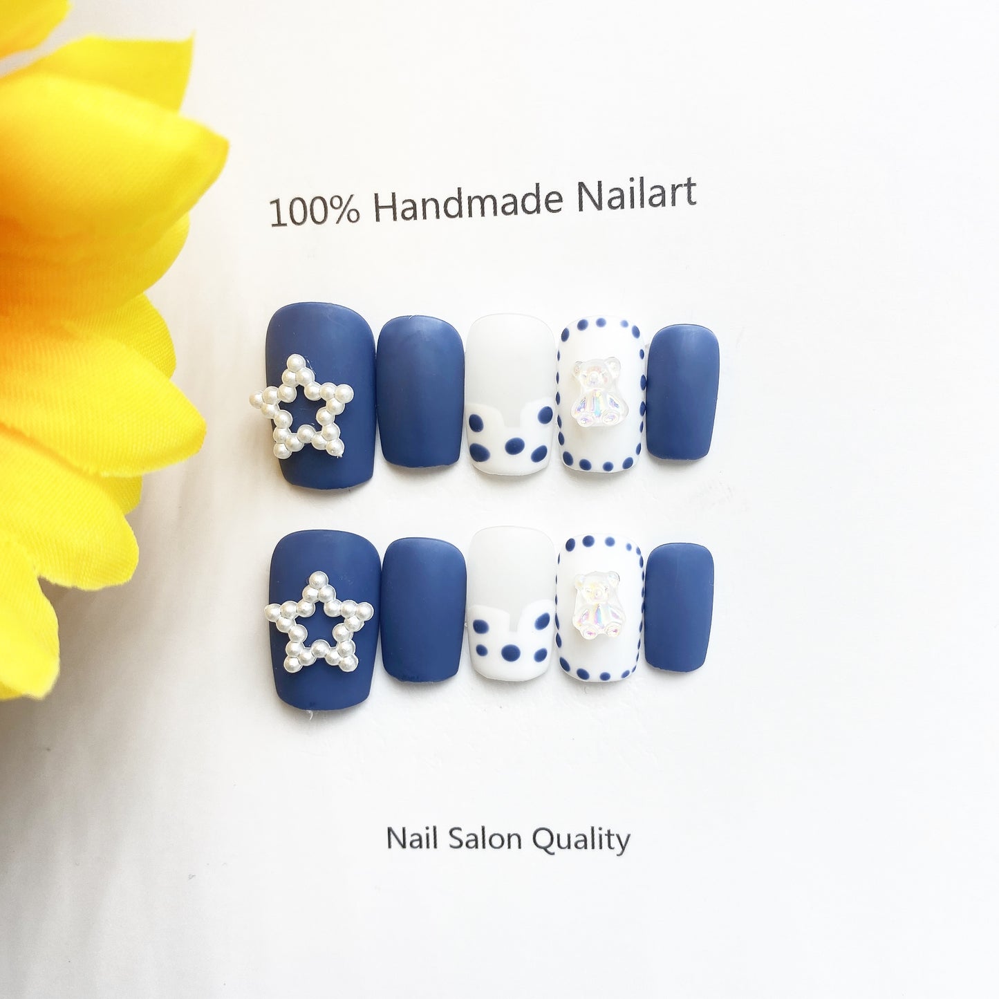 Handmade Nails Press on Nails DIY Nail Art for Woman Girl Nail Design Long Coffin Blue 2023