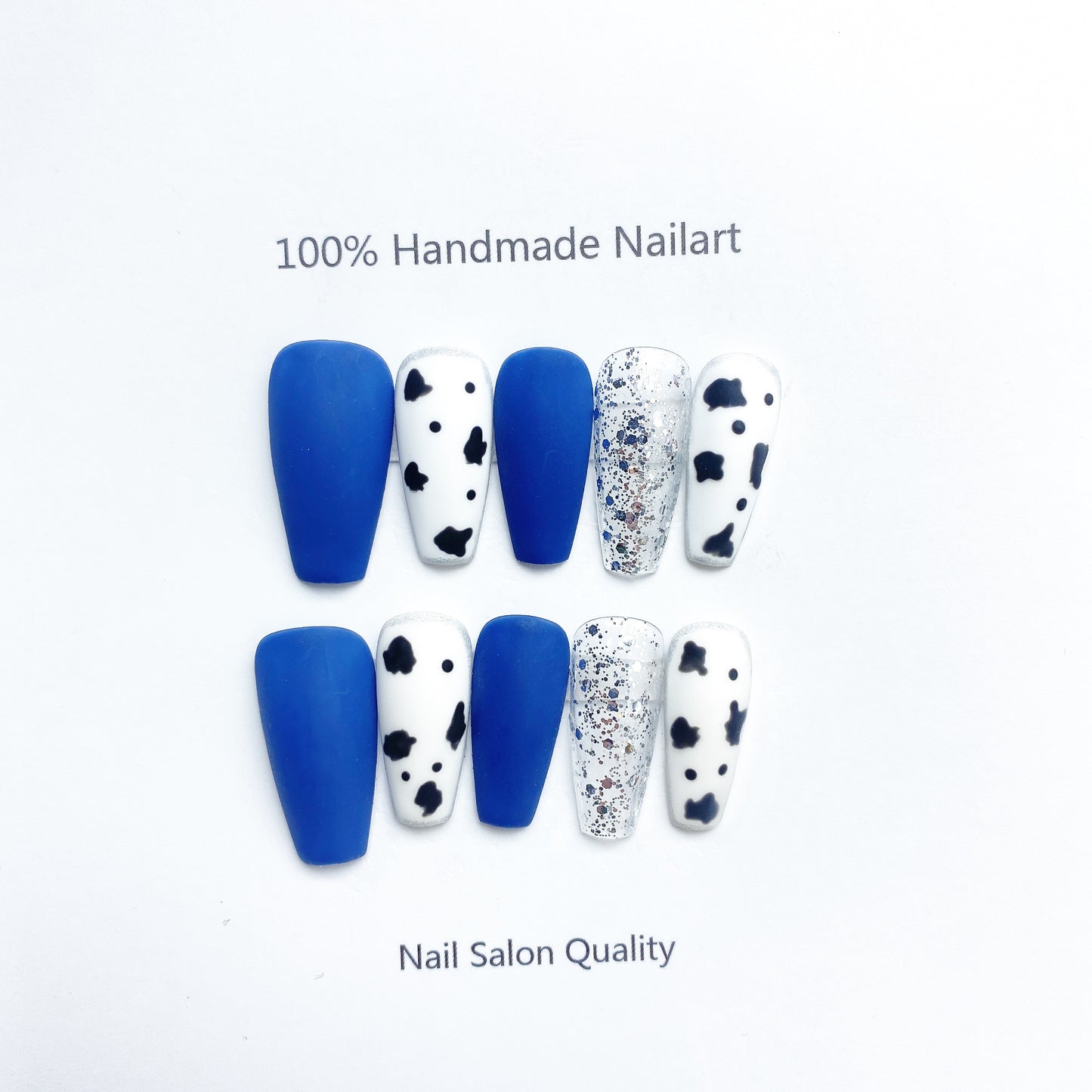 Handmade Nails Press on Nails DIY Nail Art for Woman Girl Nail Design Long Coffin Blue 2023