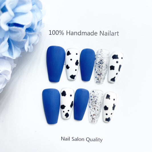 Handmade Nails Press on Nails DIY Nail Art for Woman Girl Nail Design Long Coffin Blue 2023