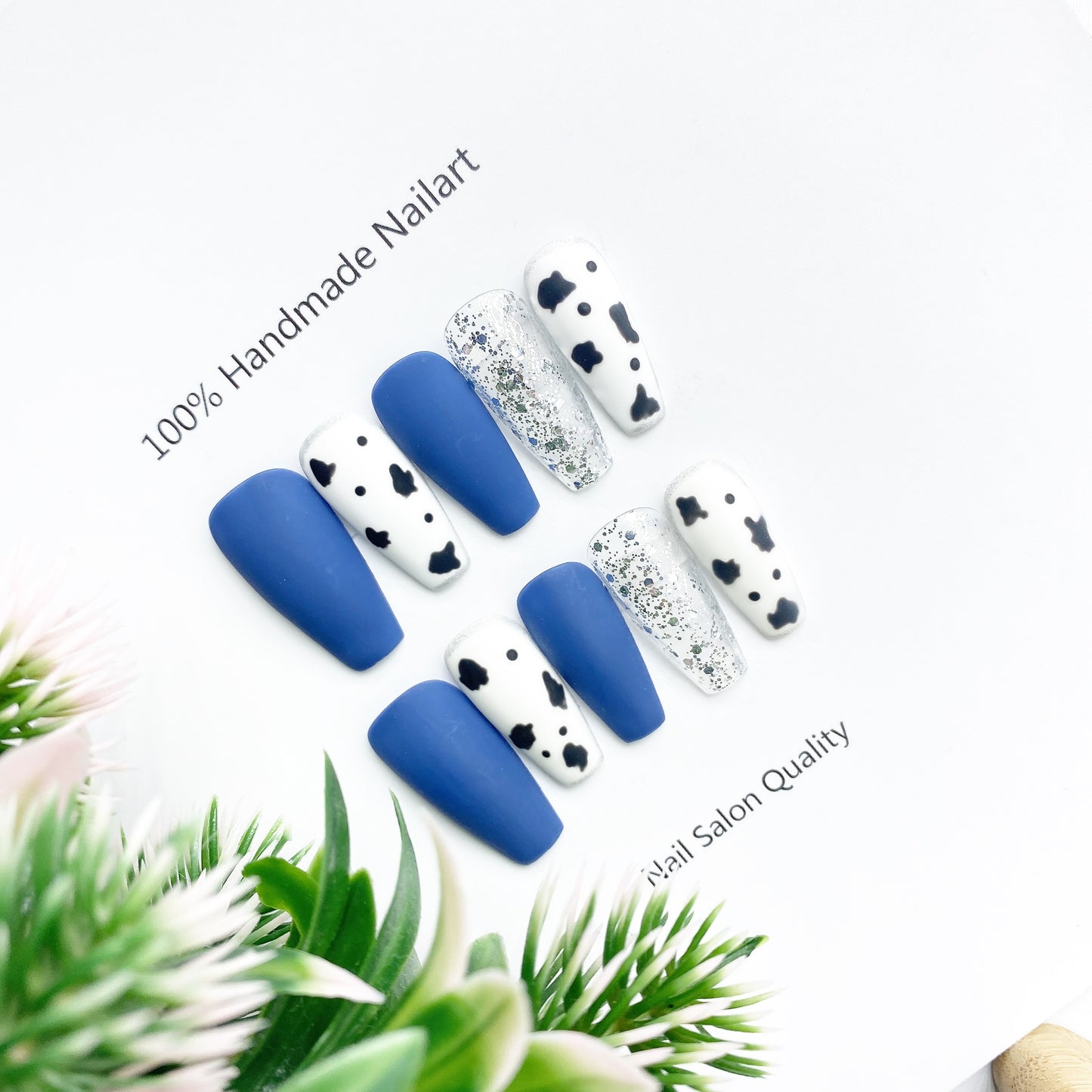 Handmade Nails Press on Nails DIY Nail Art for Woman Girl Nail Design Long Coffin Blue 2023