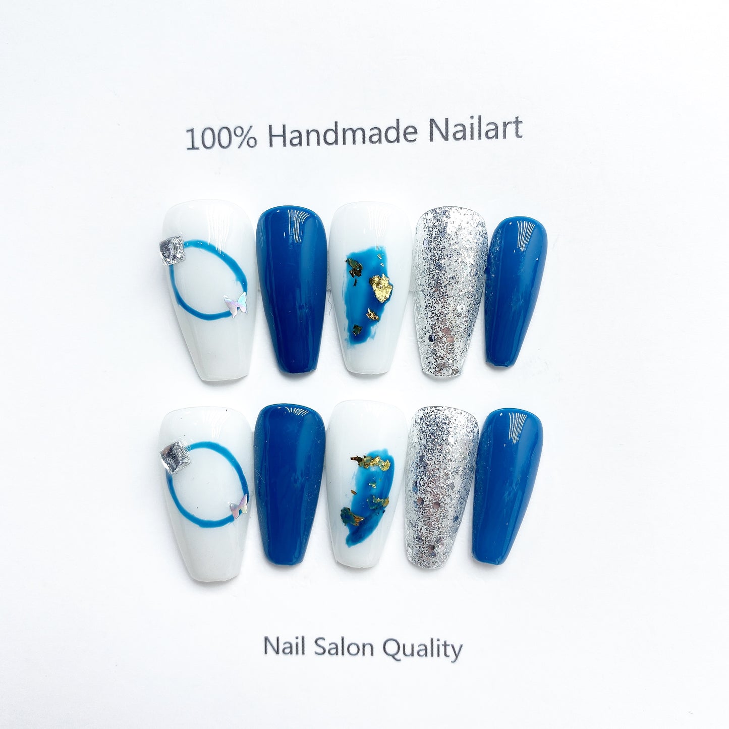 Handmade Nails Press on Nails DIY Nail Art for Woman Girl Nail Design Long Coffin Blue 2023