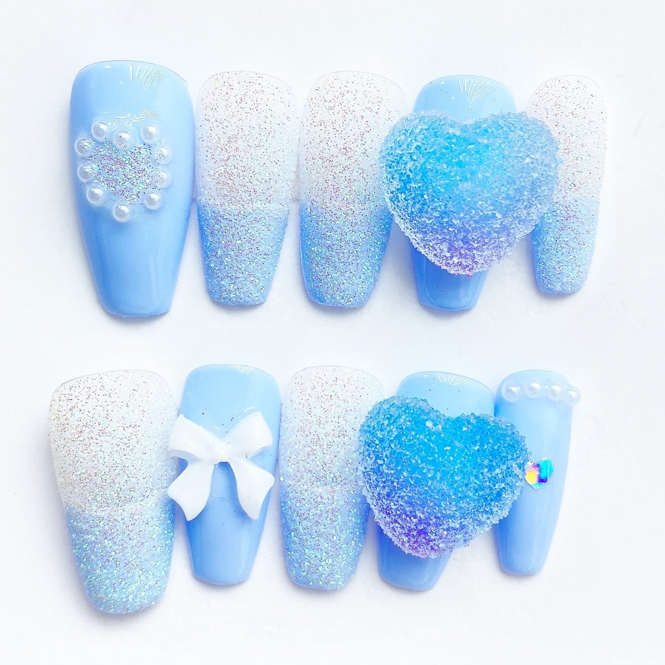 Handmade Nails Press on Nails DIY Nail Art for Woman Girl Nail Design Long Coffin Blue 2023