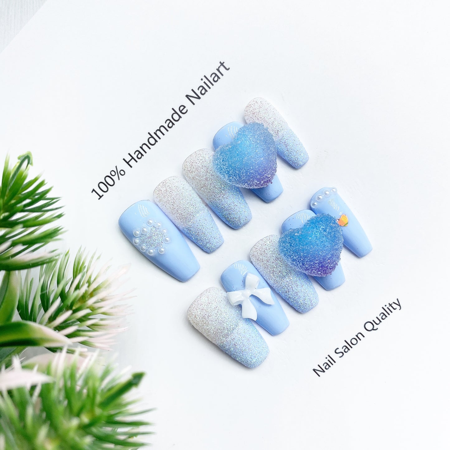 Handmade Nails Press on Nails DIY Nail Art for Woman Girl Nail Design Long Coffin Blue 2023