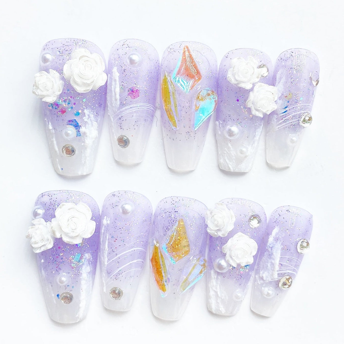 Handmade Nails Press on Nails DIY Nail Art for Woman Girl Nail Design Long Coffin Light Purple 2023