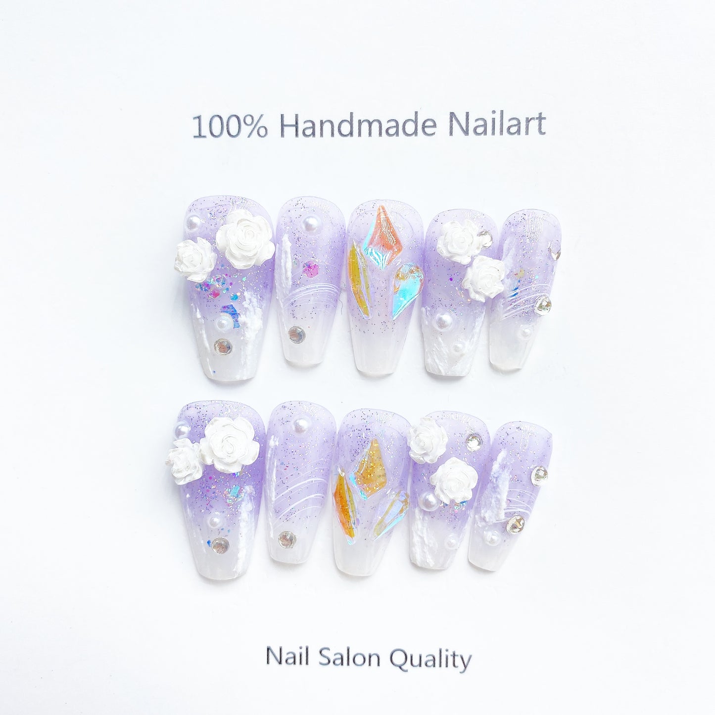 Handmade Nails Press on Nails DIY Nail Art for Woman Girl Nail Design Long Coffin Light Purple 2023