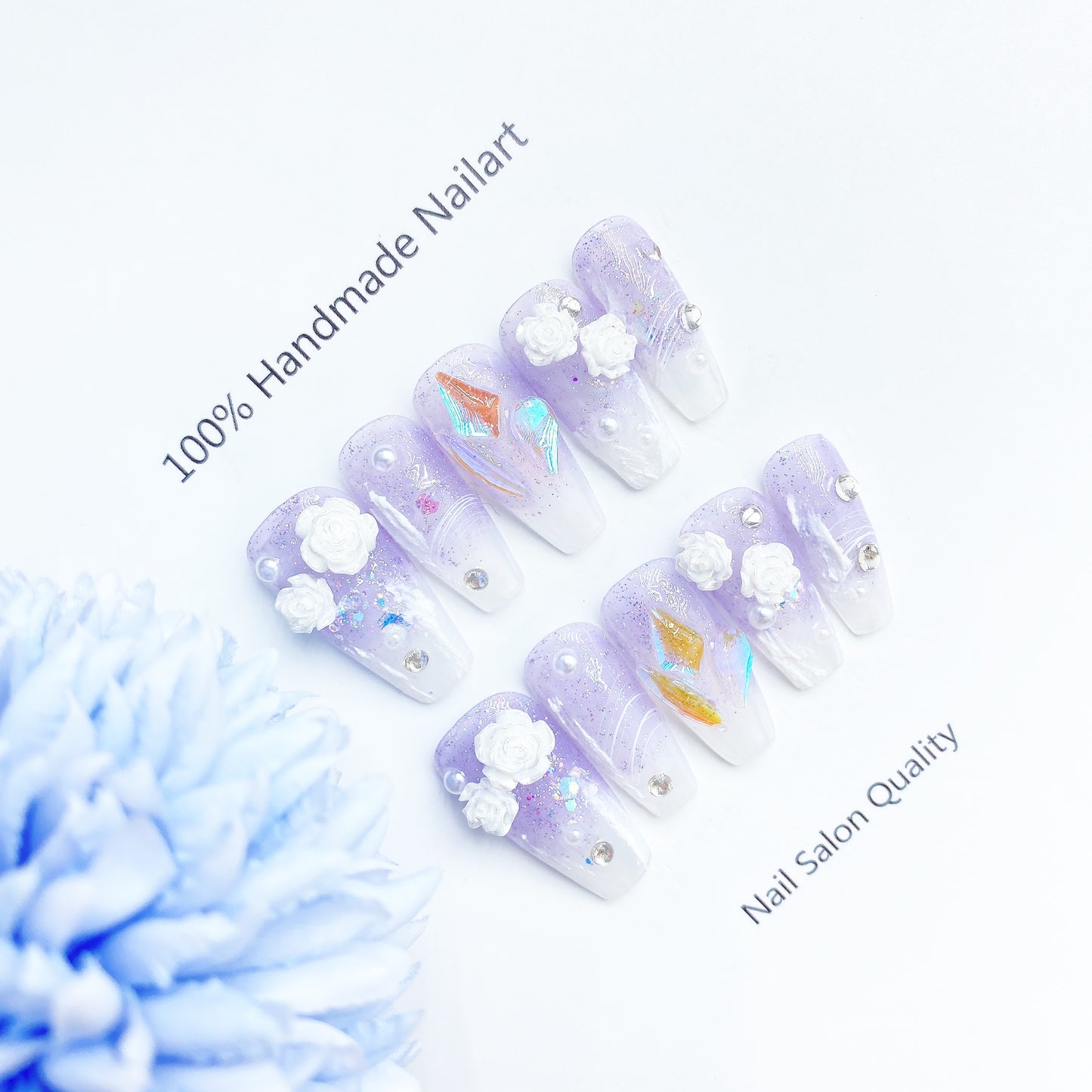 Handmade Nails Press on Nails DIY Nail Art for Woman Girl Nail Design Long Coffin Light Purple 2023