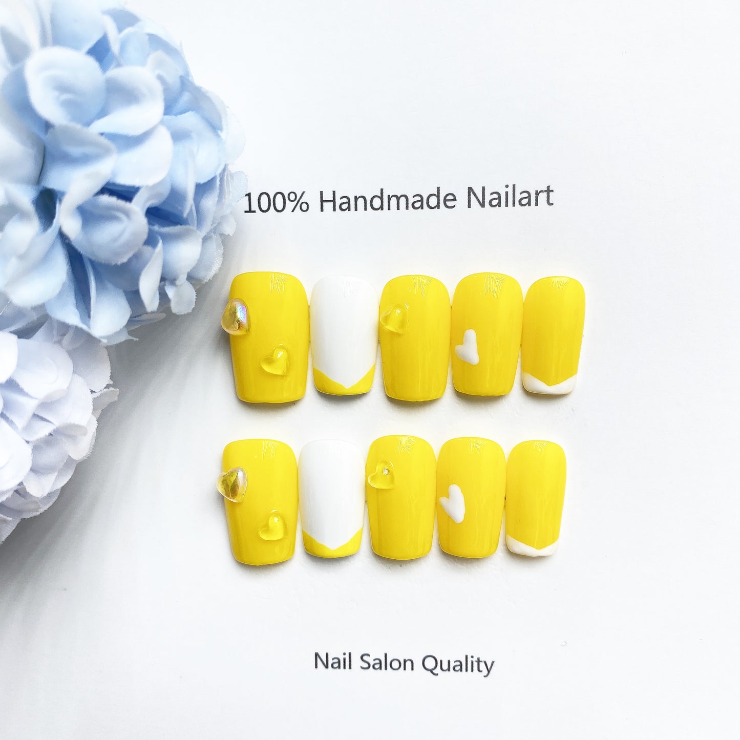 Handmade Nails Press on Nails DIY Nail Art for Woman Girl Nail Design Long Coffin Yellow 2023