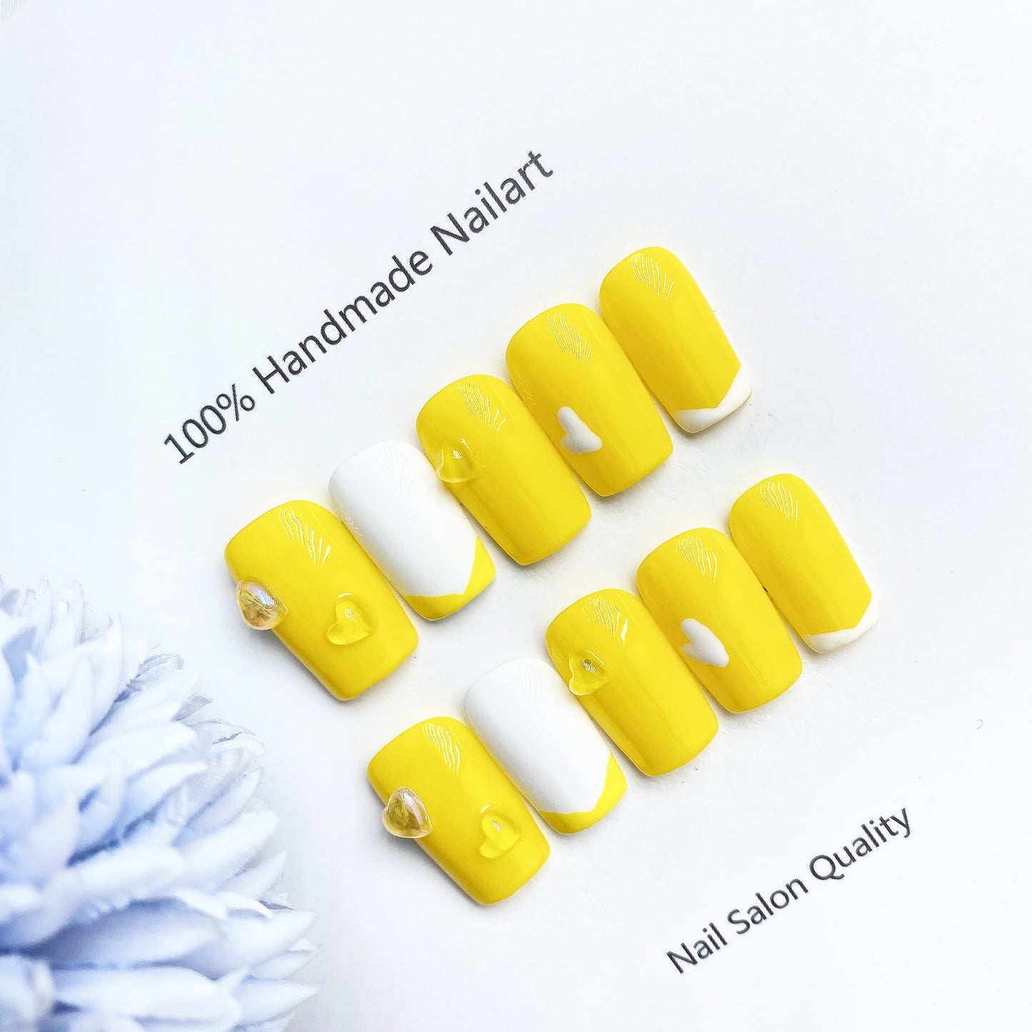 Handmade Nails Press on Nails DIY Nail Art for Woman Girl Nail Design Long Coffin Yellow 2023