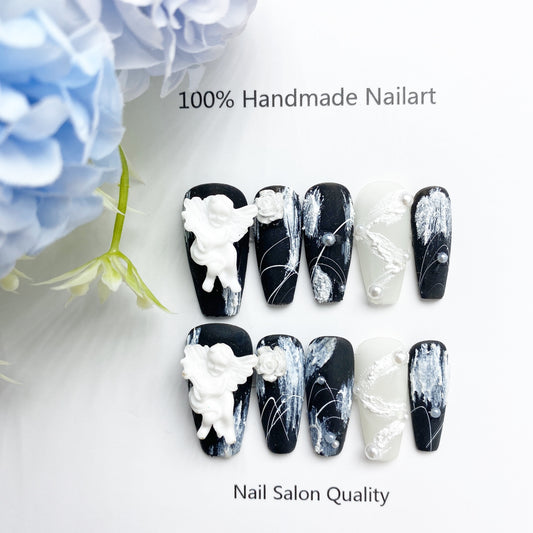 Handmade Nails Press on Nails DIY Nail Art for Woman Girl Nail Design Long Coffin 2023