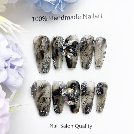 Handmade Nails Press on Nails DIY Nail Art for Woman Girl Nail Design Long Coffin 2023