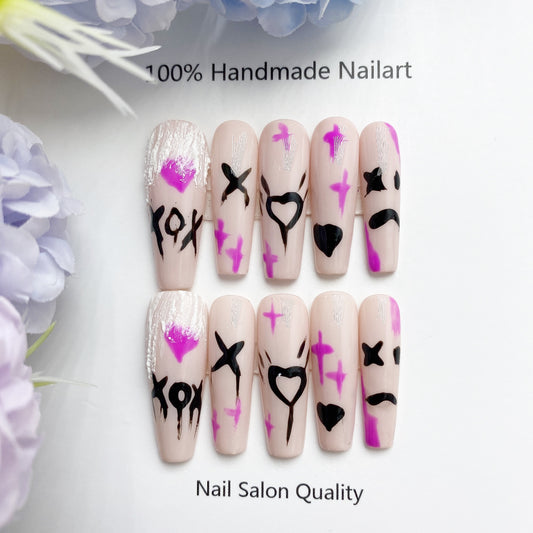 Handmade Nails Press on Nails DIY Nail Art for Woman Girl Nail Design Long Coffin 2023