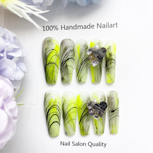 Handmade Nails Press on Nails DIY Nail Art for Woman Girl Nail Design Long Coffin 2023