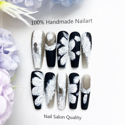 Handmade Nails Press on Nails DIY Nail Art for Woman Girl Nail Design Long Coffin 2023