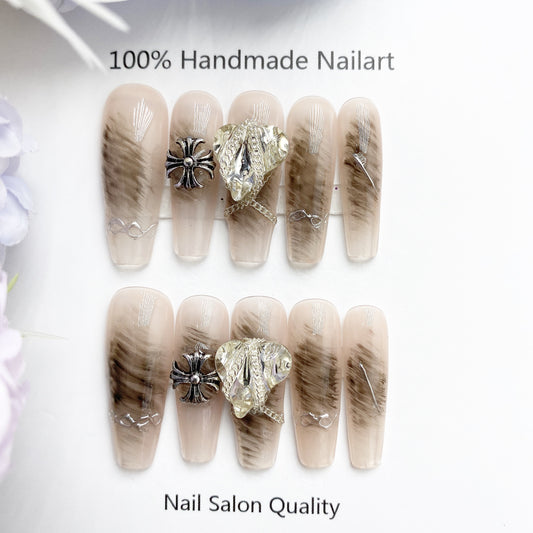 Handmade Nails Press on Nails DIY Nail Art for Woman Girl Nail Design Long Coffin 2023