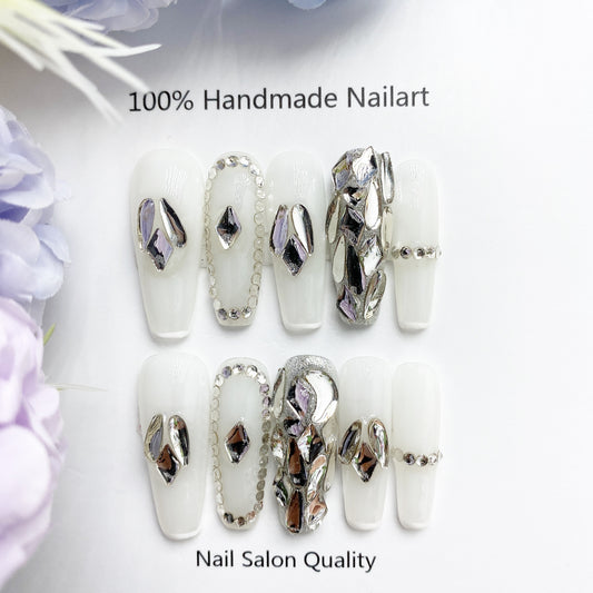 Handmade Nails Press on Nails DIY Nail Art for Woman Girl Nail Design Long Coffin 2023