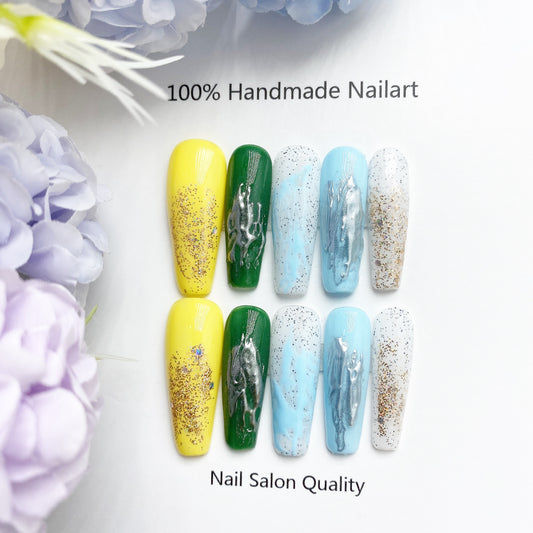 Handmade Nails Press on Nails DIY Nail Art for Woman Girl Nail Design Long Coffin 2023