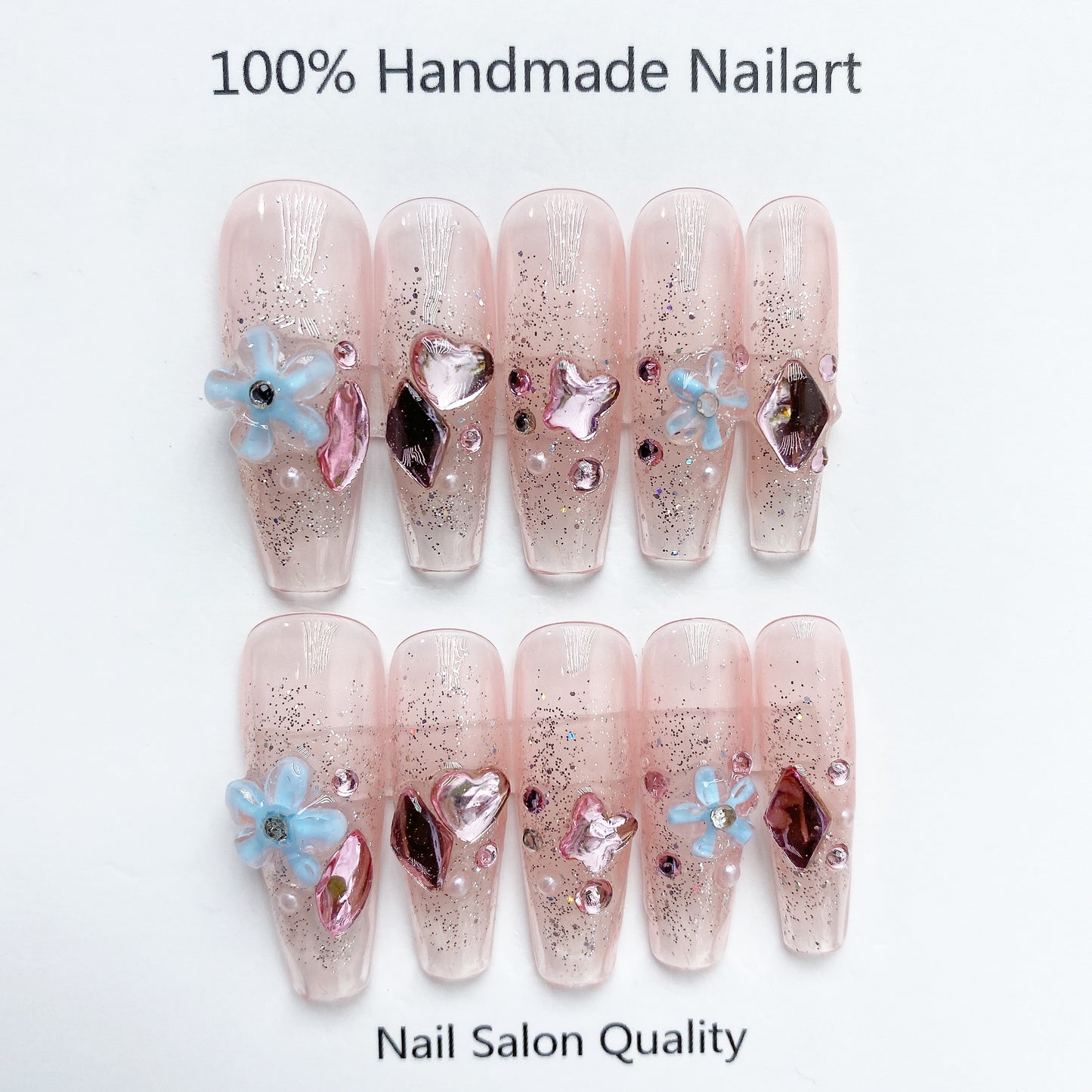 Handmade Nails Press on Nails DIY Nail Art for Woman Girl Nail Design Long Coffin 2023