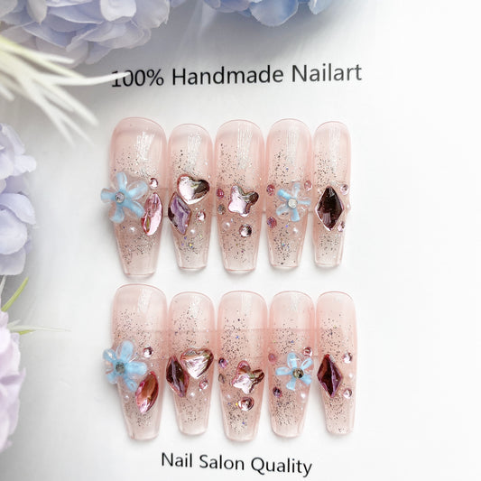 Handmade Nails Press on Nails DIY Nail Art for Woman Girl Nail Design Long Coffin 2023