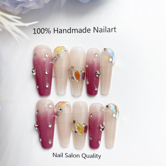 Handmade Nails Press on Nails DIY Nail Art for Woman Girl Nail Design Long Coffin 2023