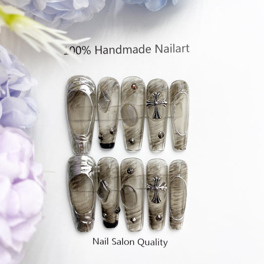 Handmade Nails Press on Nails DIY Nail Art for Woman Girl Nail Design Long Coffin 2023