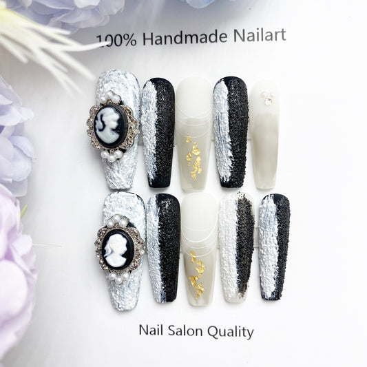 Handmade Nails Press on Nails DIY Nail Art for Woman Girl Nail Design Long Coffin 2023