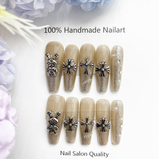 Handmade Nails Press on Nails DIY Nail Art for Woman Girl Nail Design Long Coffin 2023