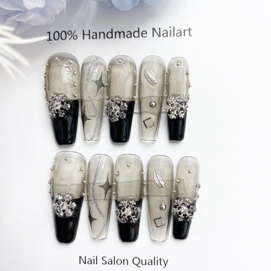 Handmade Nails Press on Nails DIY Nail Art for Woman Girl Nail Design Long Coffin 2023