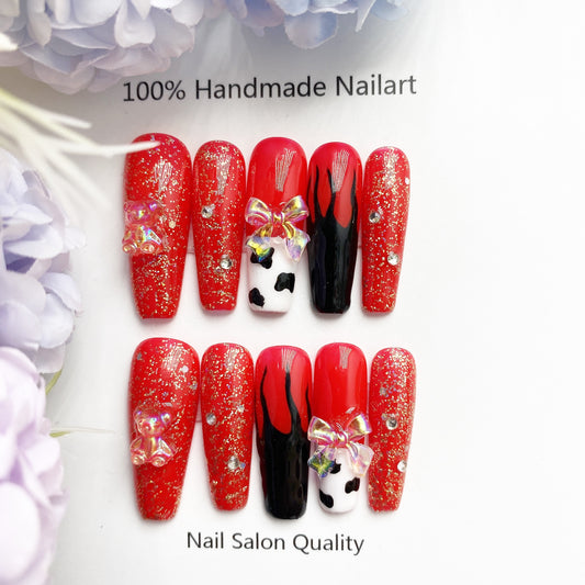 Handmade Nails Press on Nails DIY Nail Art for Woman Girl Nail Design Long Coffin 2023