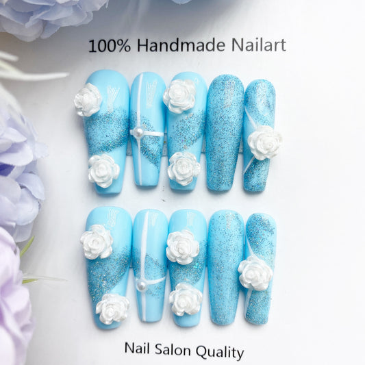 Handmade Nails Press on Nails DIY Nail Art for Woman Girl Nail Design Long Coffin 2023