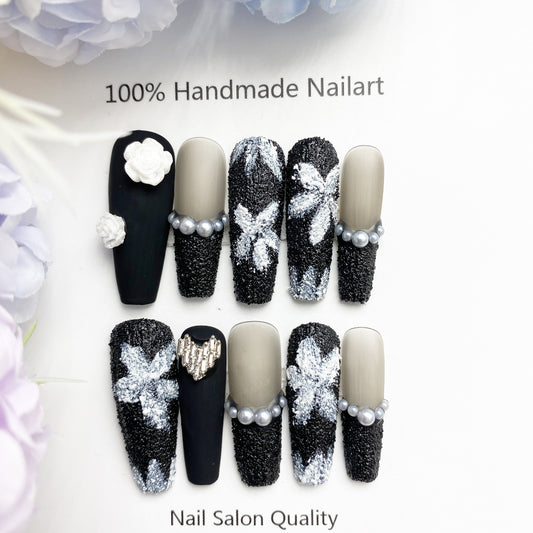 Handmade Nails Press on Nails DIY Nail Art for Woman Girl Nail Design Long Coffin 2023