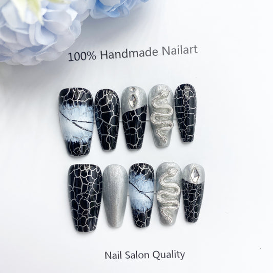 Handmade Nails Press on Nails DIY Nail Art for Woman Girl Nail Design Long Coffin 2023