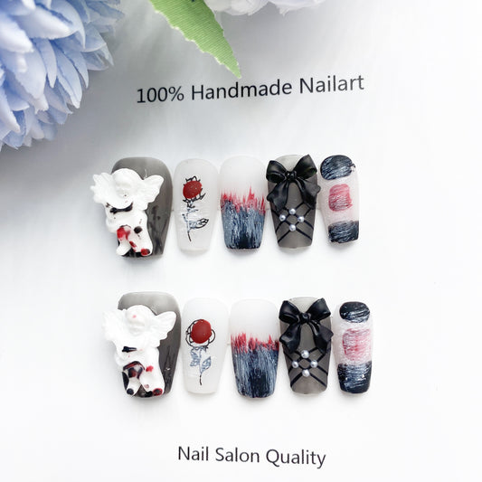 Handmade Nails Press on Nails DIY Nail Art for Woman Girl Nail Design Long Coffin 2023