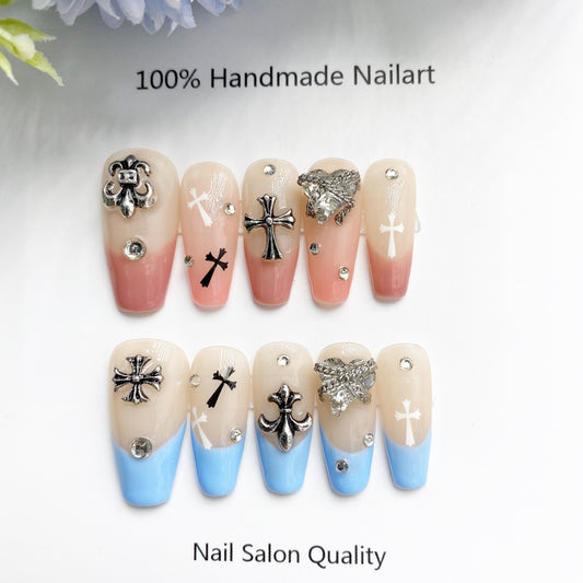 Handmade Nails Press on Nails DIY Nail Art for Woman Girl Nail Design Long Coffin 2023