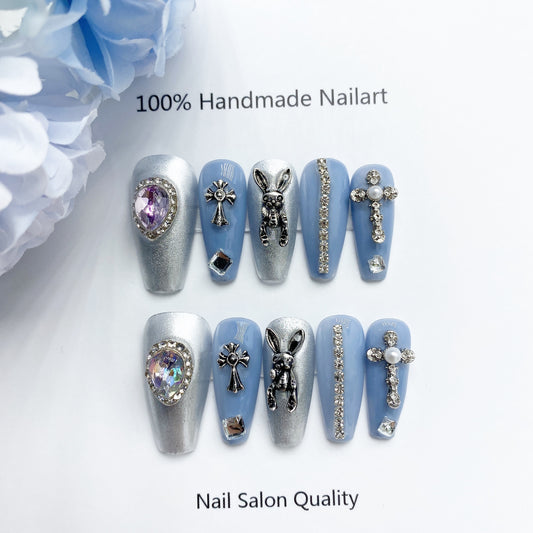 Handmade Nails Press on Nails DIY Nail Art for Woman Girl Nail Design Long Coffin 2023