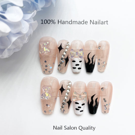 Handmade Nails Press on Nails DIY Nail Art for Woman Girl Nail Design Long Coffin 2023