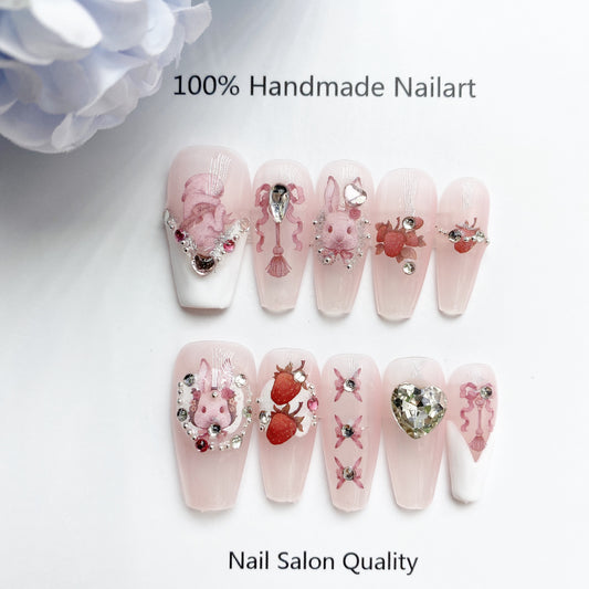 Handmade Nails Press on Nails DIY Nail Art for Woman Girl Nail Design Long Coffin 2023