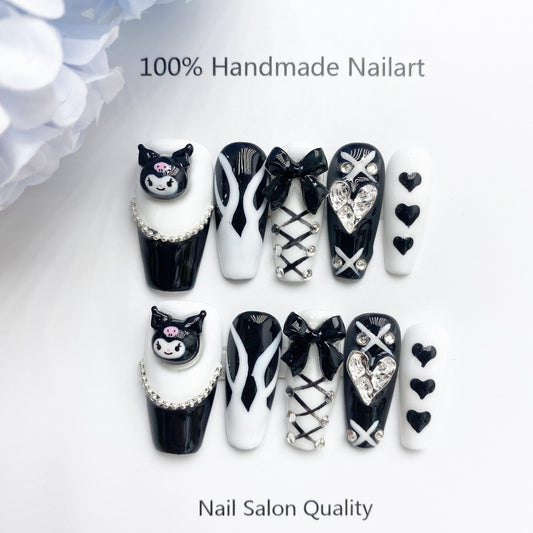 Handmade Nails Press on Nails DIY Nail Art for Woman Girl Nail Design Long Coffin 2023