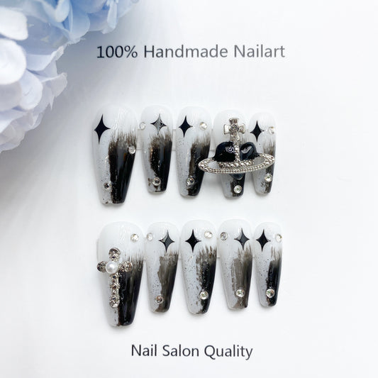 Handmade Nails Press on Nails DIY Nail Art for Woman Girl Nail Design Long Coffin 2023