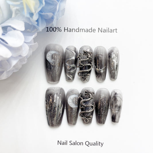 Handmade Nails Press on Nails DIY Nail Art for Woman Girl Nail Design Long Coffin 2023