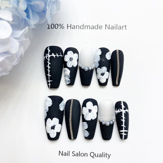 Handmade Nails Press on Nails DIY Nail Art for Woman Girl Nail Design Long Coffin 2023