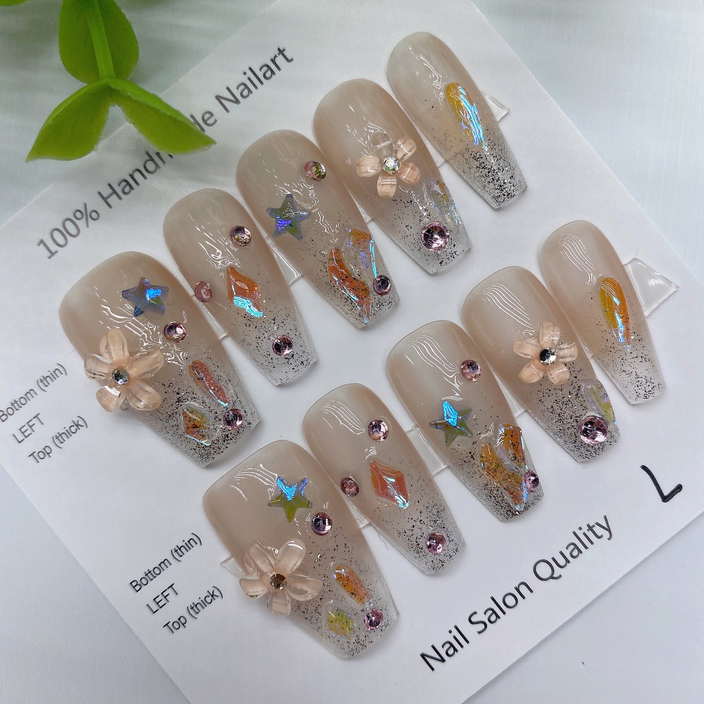 Handmade Nails Press on Nails DIY Nail Art for Woman Girl Nail Design Long Coffin 2023 TN-9002