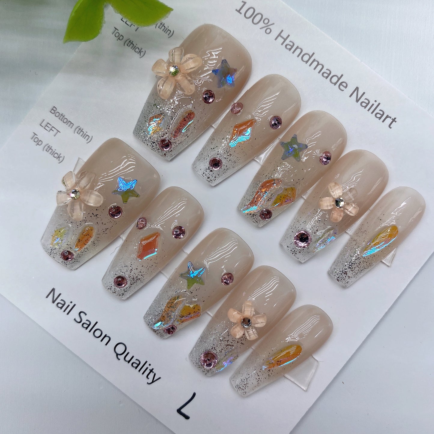 Handmade Nails Press on Nails DIY Nail Art for Woman Girl Nail Design Long Coffin 2023 TN-9002