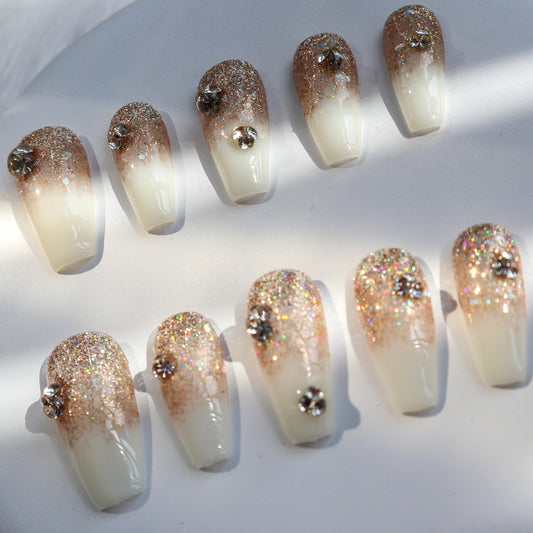 Designer: XinXin 50.French style rhinestones shining handmade nails Press on Nails DIY Nail