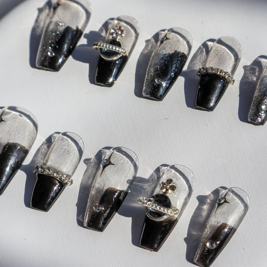 Designer: XinXin 57.Black transparent handmade nails Press on Nails DIY Nail