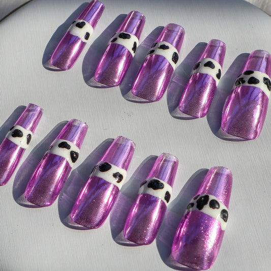 Designer: XinXin 81.Purple painting long T handmade nails Press on Nails DIY Nail