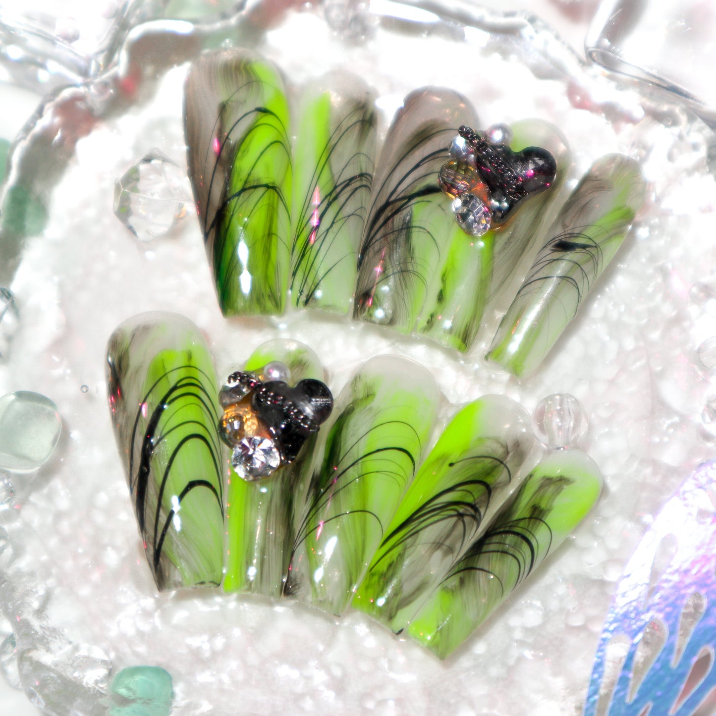 Designer: XinXin 73.Ink green long T handmade nails Press on Nails DIY Nail