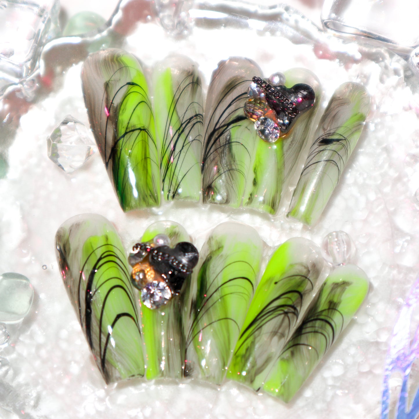 Designer: XinXin 73.Ink green long T handmade nails Press on Nails DIY Nail