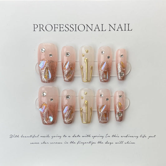 Designer: ManMan Handmade nails Press on Nails DIY Nail Art for woman girl Long Coffin pink