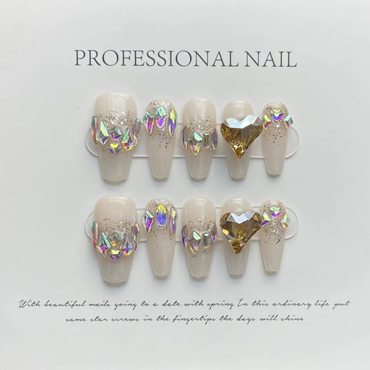 Designer: ManMan Handmade nails Press on Nails DIY Nail Art for woman girl Long Coffin pink